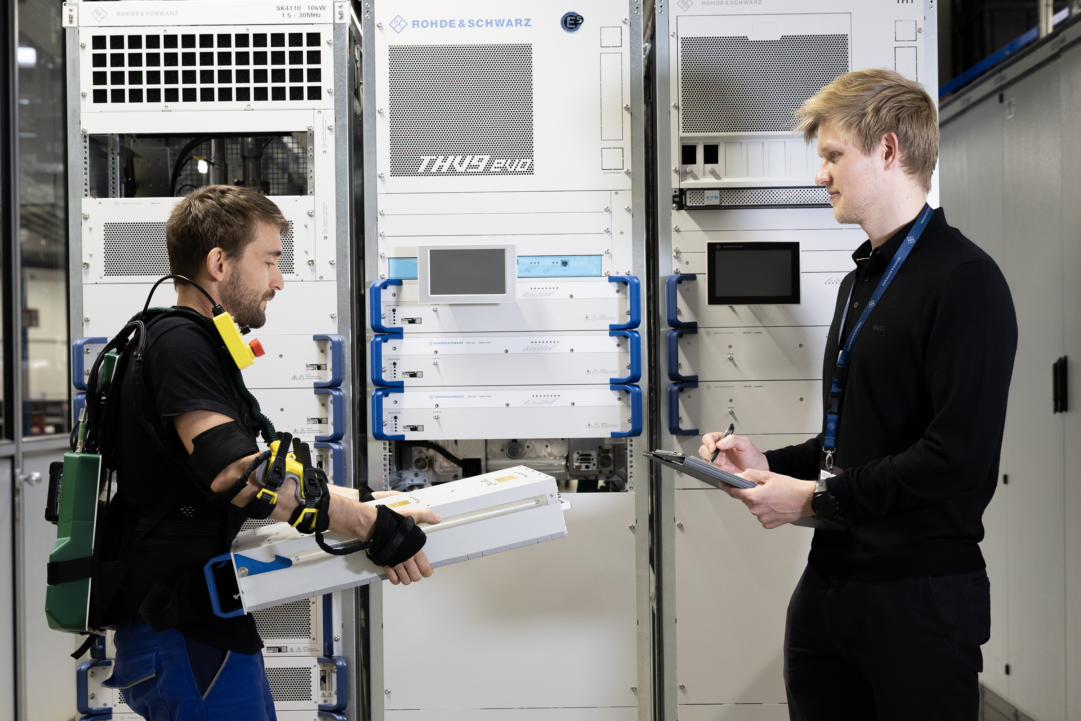 Picture from field test at Rohde and Schwarz with EASE exoskeleton